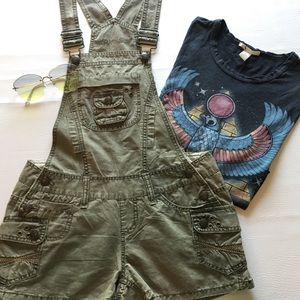 Army green overalls shorts